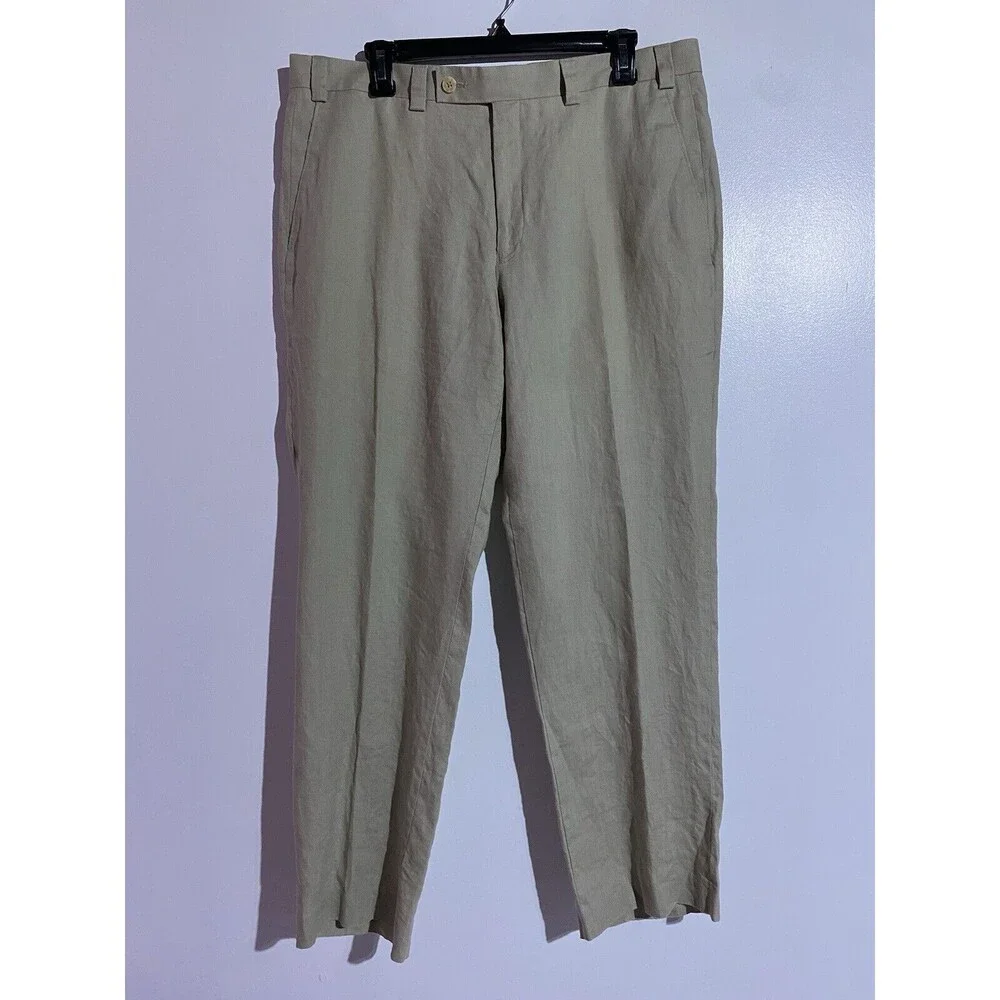 Calvin Klein Pants Mens 36x30* Tan Linen Chino Beach Resort Relaxed Trousers‎